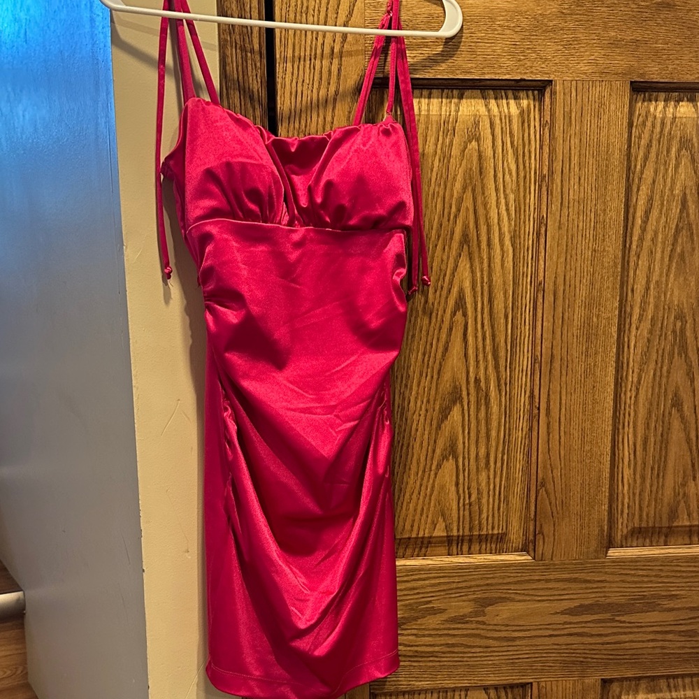 Vibrant Pink Satin Mini Dress